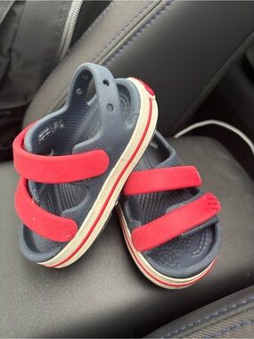 CROCS Kids Navy and Red Double-Strap Sandals